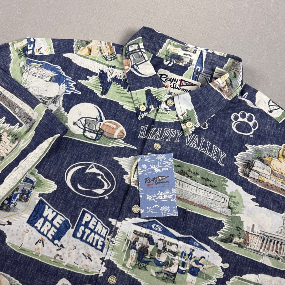 Reyn Spooner Penn State Nittany Lions Hawaiian Shirt Mens Large Happy Valley NWT